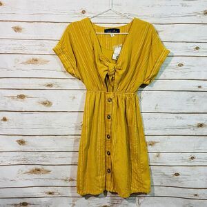 Blue Rain Women's Short Dress Size XS Yellow Cap Sleeve V-neck Elastic Waist